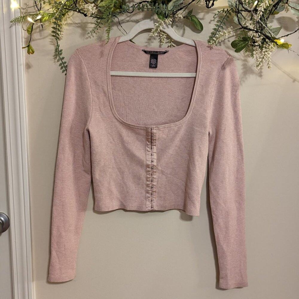 Victoria's Secret Soft Square Neck Long Sleeve Crop Top Size Medium